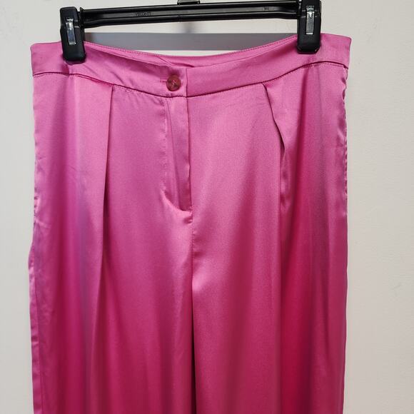 Sincerely Jules Pleated Wide Leg Satin Pants Size L Bright Pink Office Barbie - Picture 4 of 13